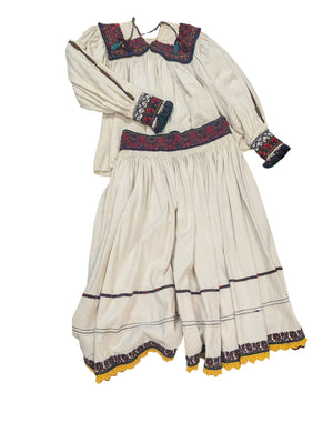 Traditional Embroidered Romanian Linen Folk Dance Outfit Set Medium