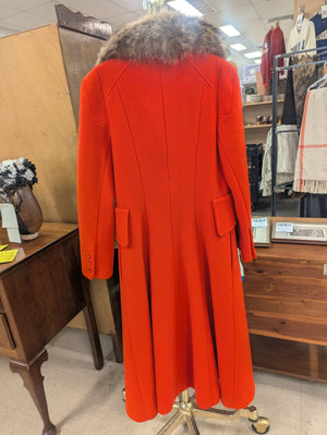 Vintage LUBA Orange Wool Trench Coat w/ Fur Collar (Shedding) from Bonwit Teller Approx. S6 Circa 1960s-1970
