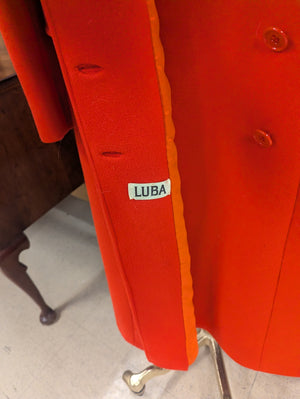 Vintage LUBA Orange Wool Trench Coat w/ Fur Collar (Shedding) from Bonwit Teller Approx. S6 Circa 1960s-1970
