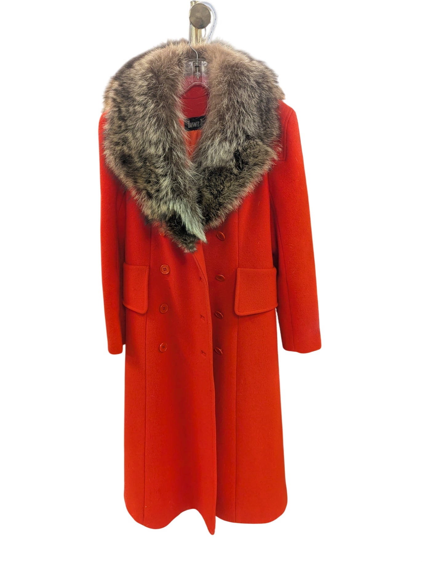 Vintage LUBA Orange Wool Trench Coat w/ Fur Collar (Sheding) from Bonwit Teller Approx. S6 Circa 1960s-1970