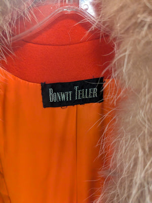 Vintage LUBA Orange Wool Trench Coat w/ Fur Collar (Shedding) from Bonwit Teller Approx. S6 Circa 1960s-1970