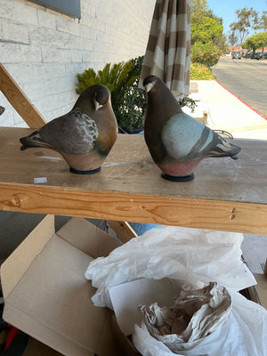Signed Gil P. Coalson Raku Pottery Pigeons – Studio Ceramic Sculpture (Pair)