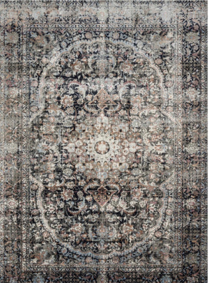 LOLOI Anastasia Charcoal/Sunset Power Loomed Polyester Rug  9'-6" x 13’ Made in Egypt