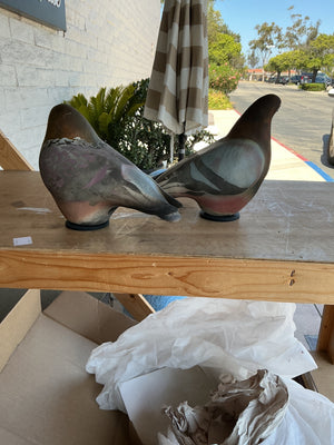 Signed Gil P. Coalson Raku Pottery Pigeons – Studio Ceramic Sculpture (Pair)