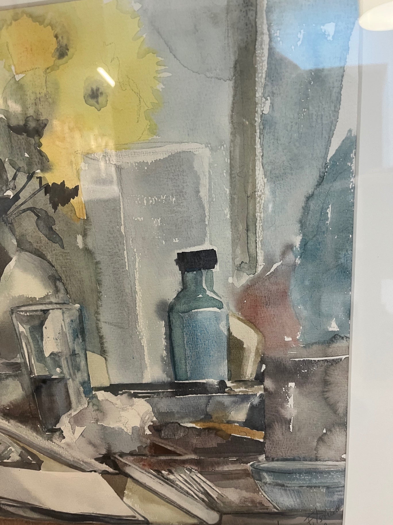 Blue glass with flowers by Inga Elstrodt 21x18