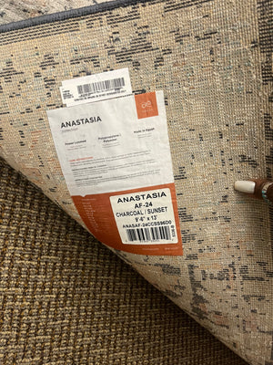 LOLOI Anastasia Charcoal/Sunset Power Loomed Polyester Rug  9'-6" x 13’ Made in Egypt