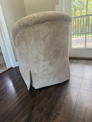 Tan Corduroy Barrel Chair 32" W x 31" L x 34" H