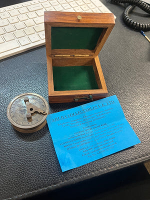 Stanley London Cast Brass Pocket Sundial & Compass In Wooden Box