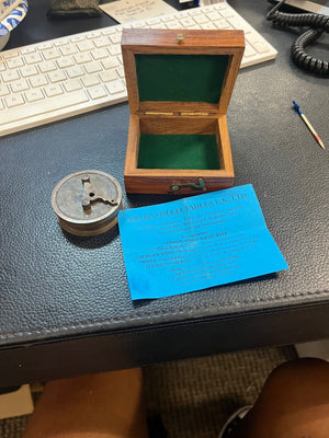 Stanley London Cast Brass Pocket Sundial & Compass In Wooden Box