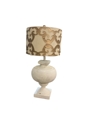 Safaveigh "Prescott" 31" Wood Table Lamp Painted White With Gold & Beige Shade