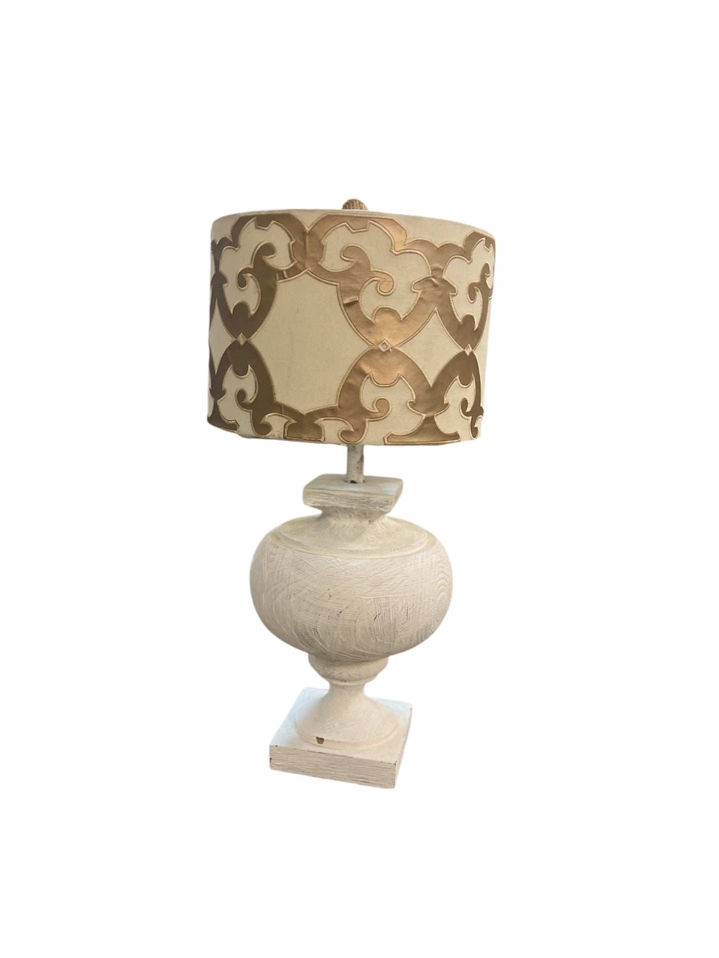 Safaveigh "Prescott" 31" Wood Table Lamp Painted White With Gold & Beige Shade