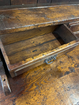 English Jacobean Revival Oak Dresser & Plate Rack Circa 1925-1940 Solid Qtr Sawn White Oak 132"x83"x50.5"