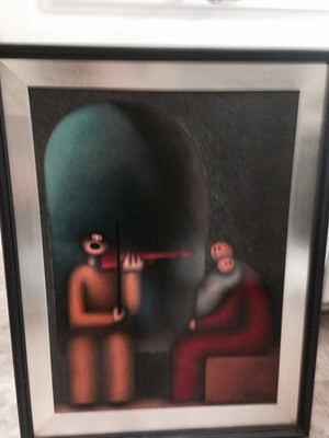 JESUS MARIANO LEUUS "Family Musician with Violin" Mixed Mida 22" x 29"