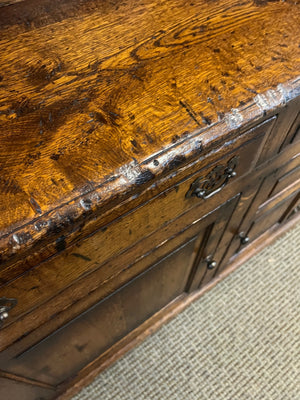 English Jacobean Revival Oak Dresser & Plate Rack Circa 1925-1940 Solid Qtr Sawn White Oak 132"x83"x50.5"