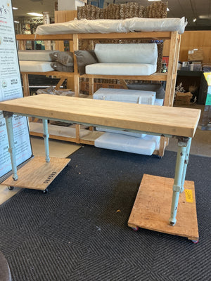 357-Industrial Style Table With Butcher Block Top (Approx. 72" x 27" x 34")