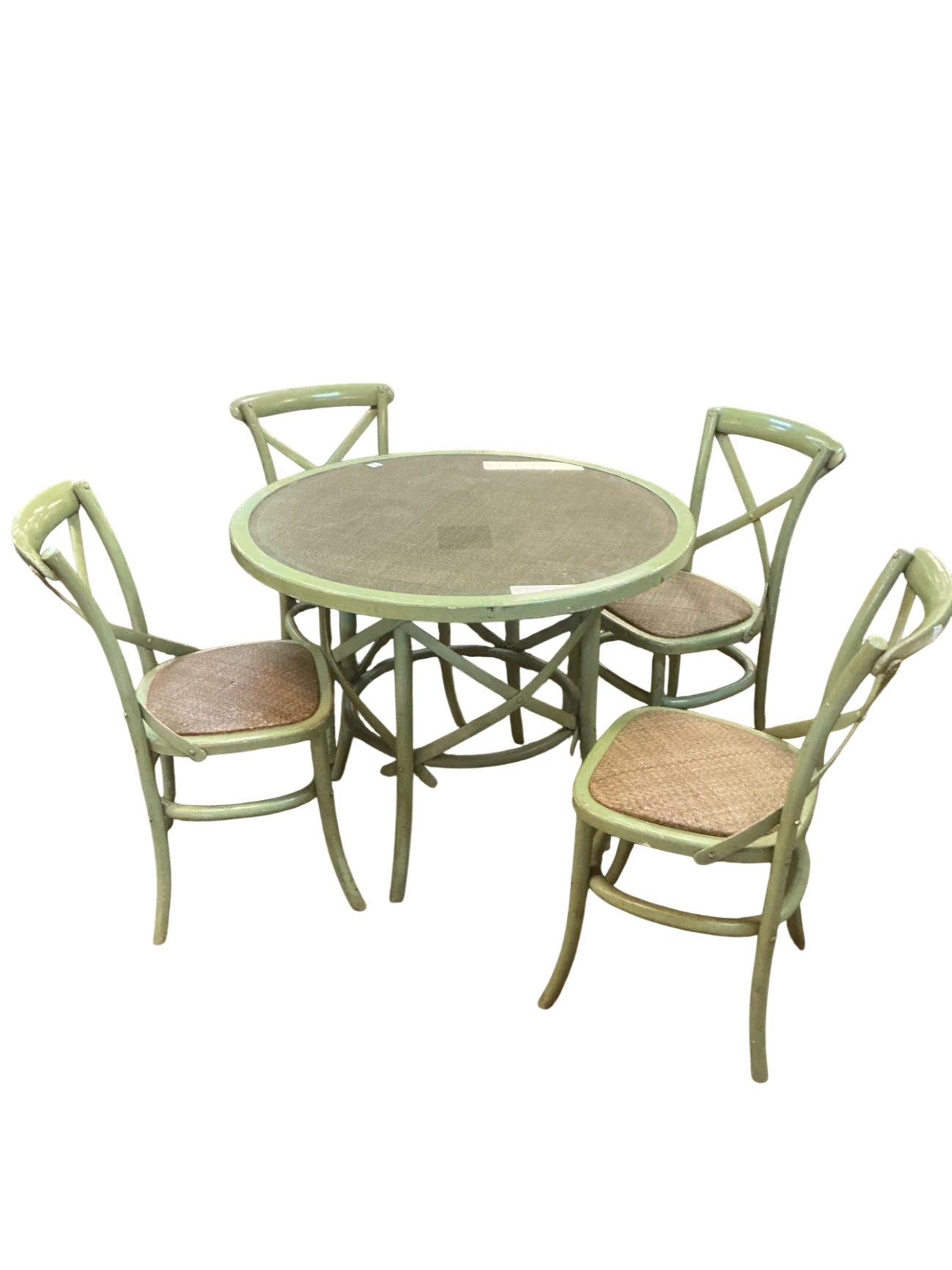 Vintage Green Glass Top Dining Table + 4 Chairs  (40" x 31")