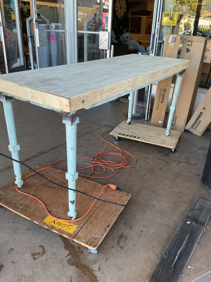 357-Industrial Style Table With Butcher Block Top (Approx. 72" x 27" x 34")