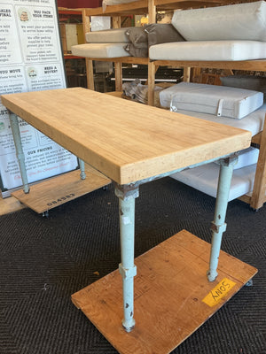 357-Industrial Style Table With Butcher Block Top (Approx. 72" x 27" x 34")