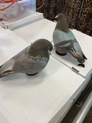 Signed Gil P. Coalson Raku Pottery Pigeons – Studio Ceramic Sculpture (Pair)