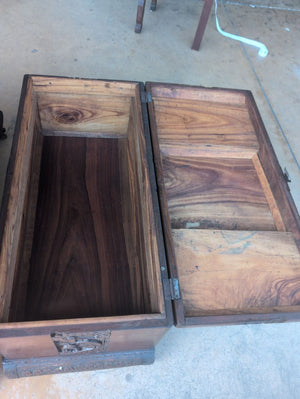 Carved Asian Wood Trunk With Raised Panel Top 36x17x20