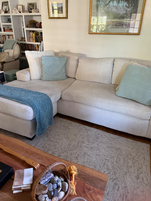 Beige Sectional Sofa with Chaise, L-90” H-32” D-37” (Chaise Extends to 64”, Can Be Left or Right)