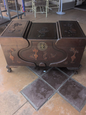 Vintage Chinese Carved Wood Storage Chest Stepped Lid 40x20x24