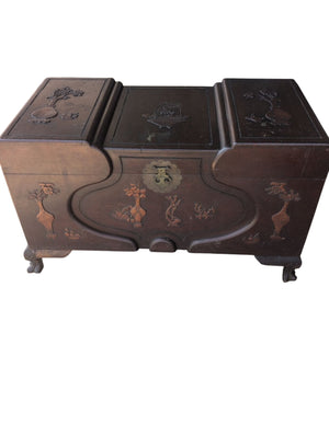 Vintage Chinese Carved Wood Storage Chest Stepped Lid 40x20x24