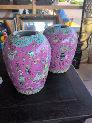Chinese Famille Rose Pink Porcelain Baluster Vases (Pair)