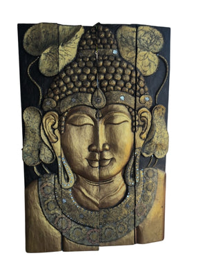 Large Four-Panel Gilt Buddha Wall Art, 40" Wide x 59" Tall