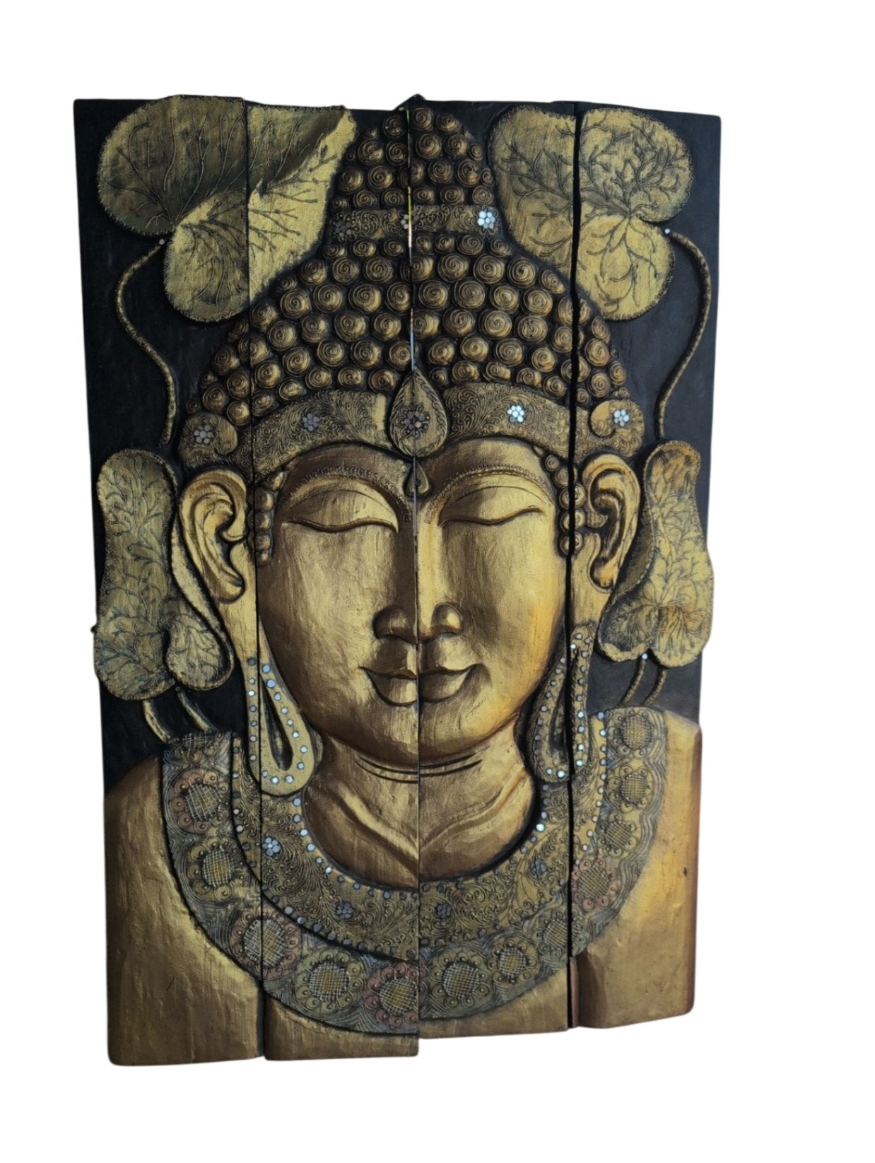 Large Four-Panel Gilt Buddha Wall Art, 40" Wide x 59" Tall
