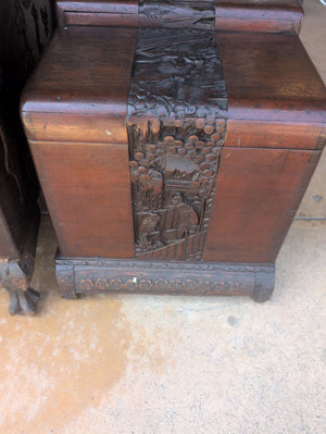 Carved Asian Wood Trunk With Raised Panel Top 36x17x20