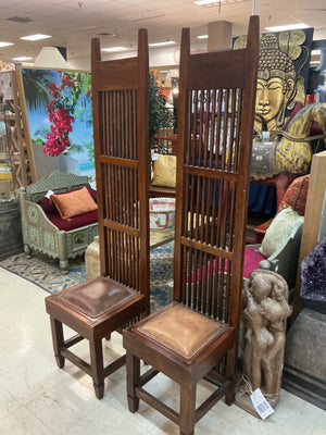 183- Arts & Crafts / Mission influence Tall Slatted Backs Chairs (pair) 72"H