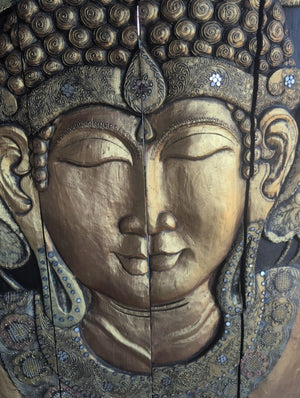 Large Four-Panel Gilt Buddha Wall Art, 40" Wide x 59" Tall