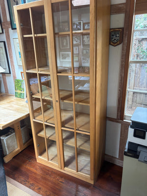 Wooden 2-Door Cabinet with Glass Doors, 8'3" x 34" x 17"