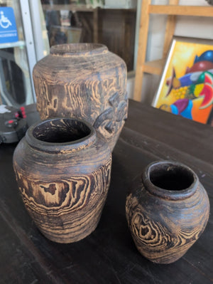  Textured Wood Vases (set of 3)
