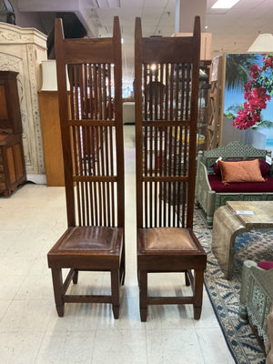 183- Arts & Crafts / Mission influence Tall Slatted Backs Chairs (pair) 72"H