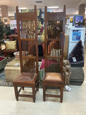 183- Arts & Crafts / Mission influence Tall Slatted Backs Chairs (pair) 72"H