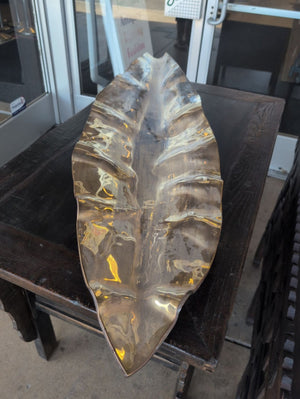 Large Golden Glass Leaf Centerpiece Tray