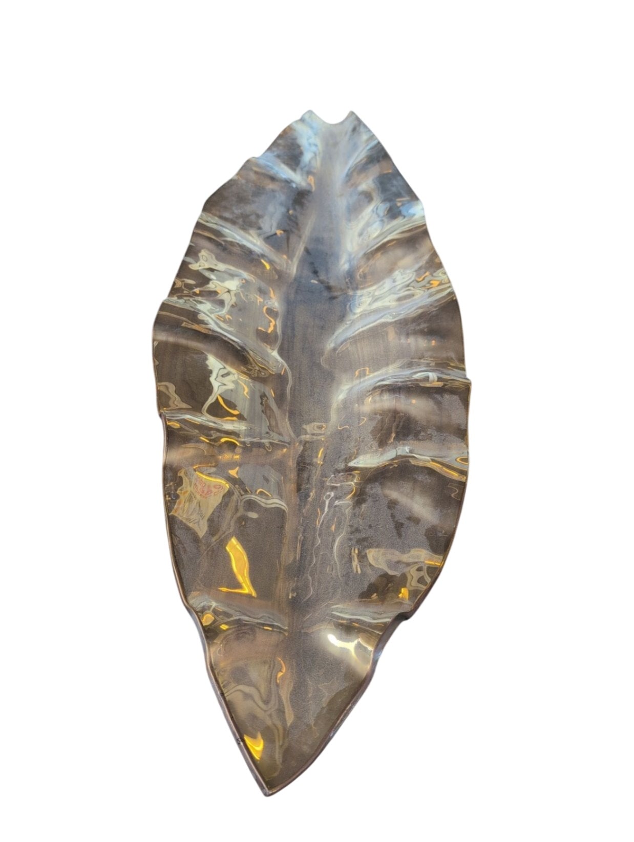 Large Golden Glass Leaf Centerpiece Tray