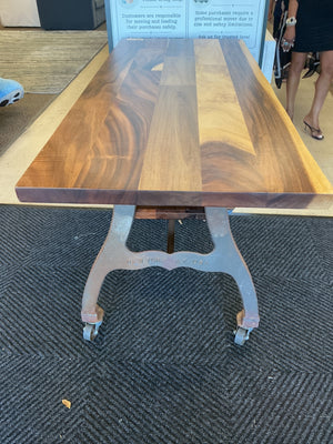 Industrial Wrought Iron Rolling Butcher Block Counter Height Table (56" x 21" x 39")
