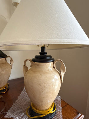 Distressed Creme Ceramic Table Lamps with Linen Shades Pair)