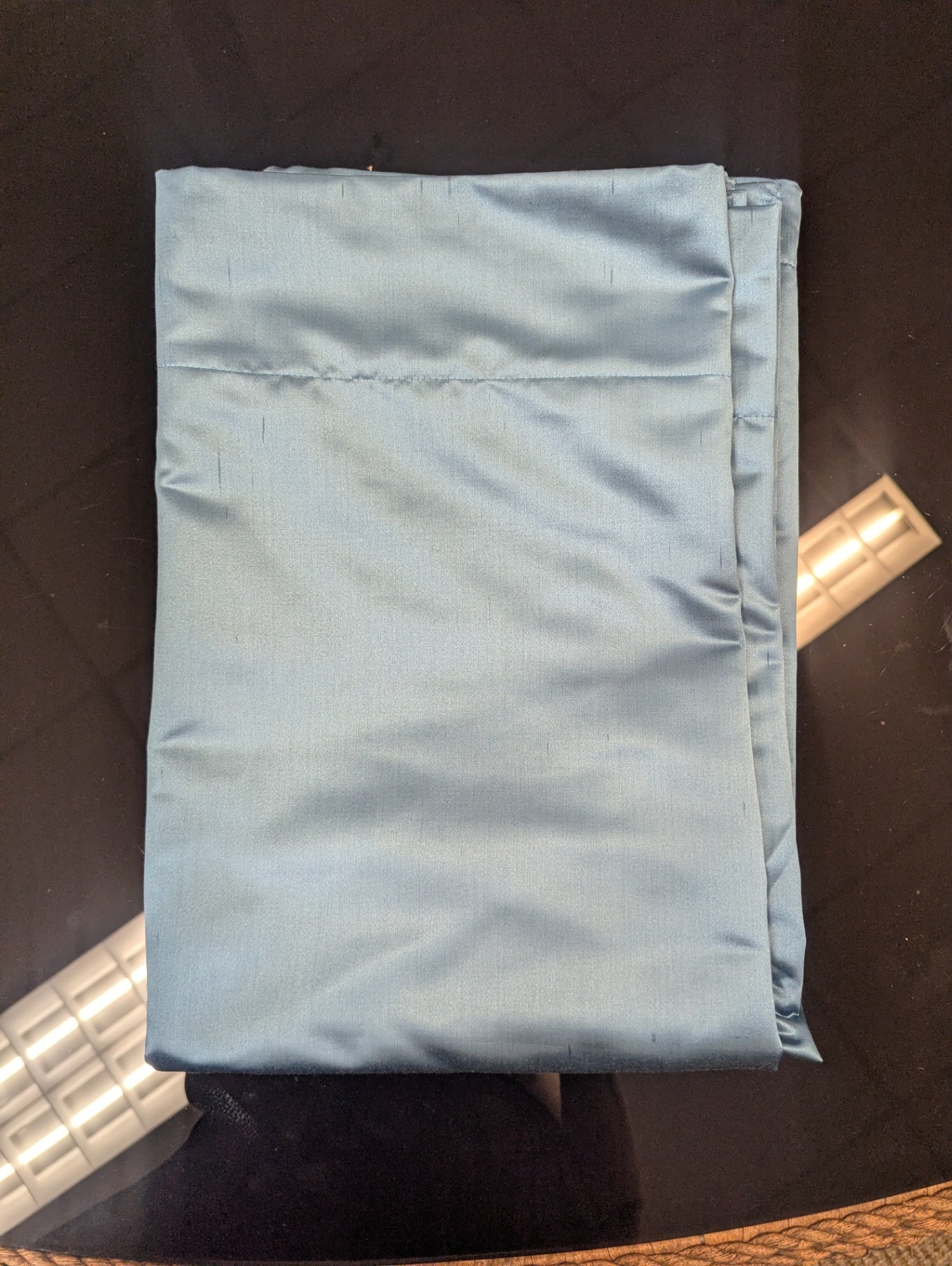 Metallic Blue Curtains Pair W16ft x L35" Heavy Duty Silk Like Fabric