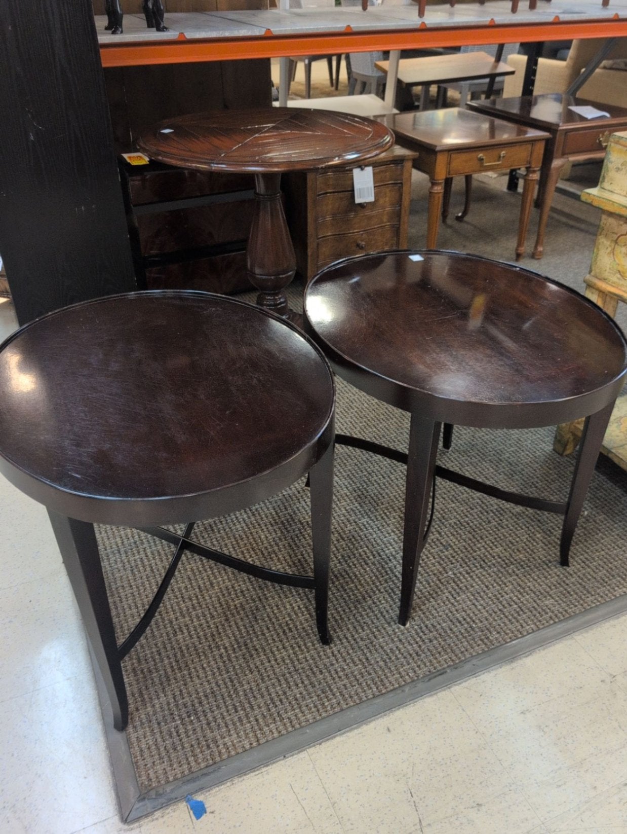 Barbara Barry Oval Baker Mahogany End Tables 29x24x23 (Pair)