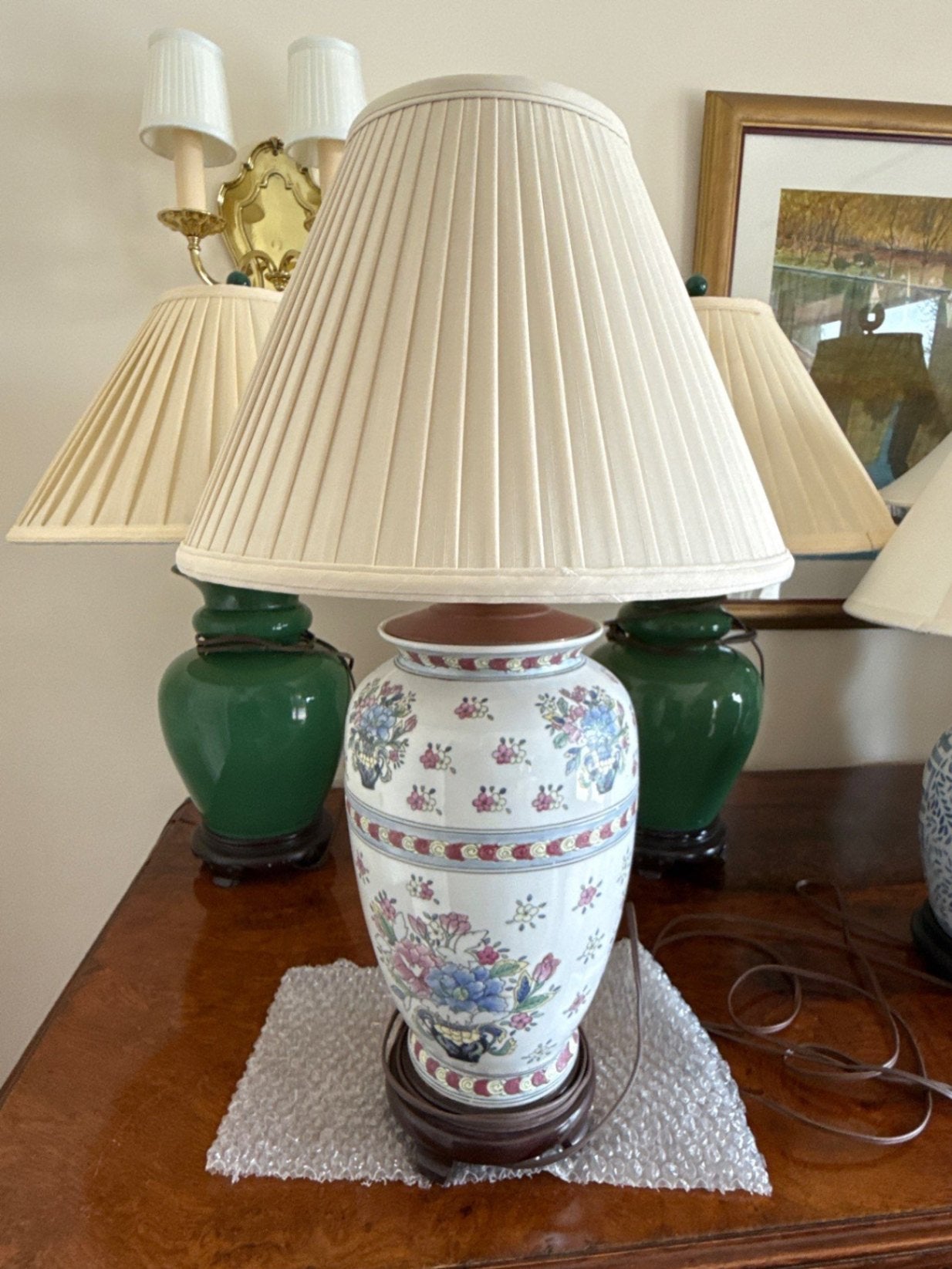 Japanese Ginger Jar Table Lamp Pink & Blue Peonies