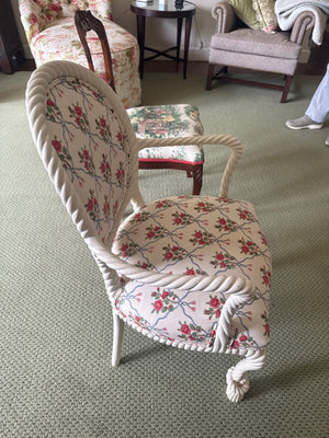 White Chair Rope Design With/Floral Pattern Fabric