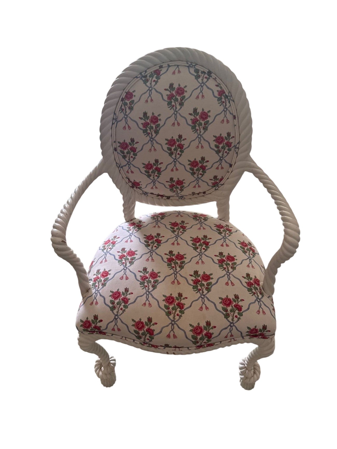 White Chair Rope Design With/Floral Pattern Fabric