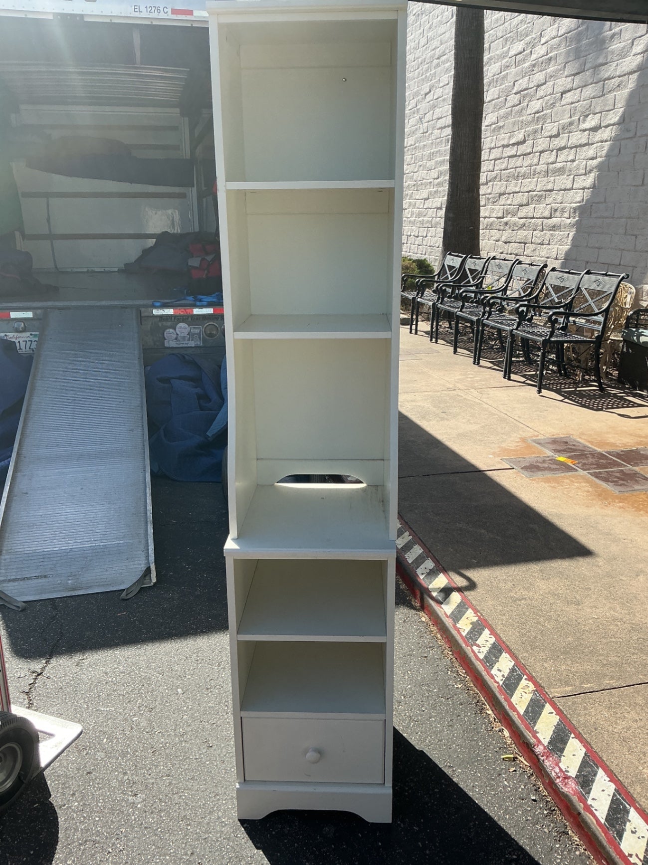 White Wood Narrow 2pc Shelf w/Drawer 15x17x75