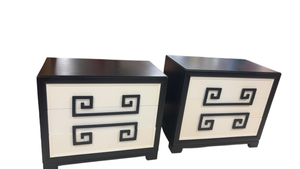 Pair of 1940s Kittinger “Mandarin” Greek Key Two-Drawer Nightstands – 34”W x 39”