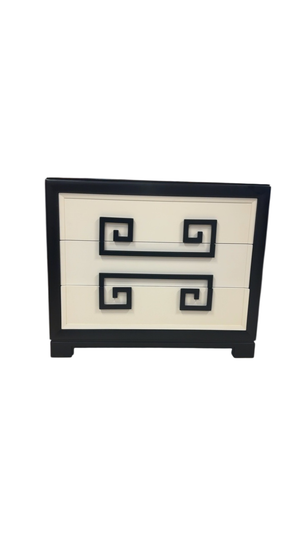 Pair of 1940s Kittinger “Mandarin” Greek Key Two-Drawer Nightstands – 34”W x 39”