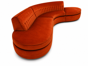 High-end postmodern / Vladimir Kagan-inspired serpentine burnt orange sectional sofa. 108" length x 25" Back Height x 15.5" front height x 25" cushion depth